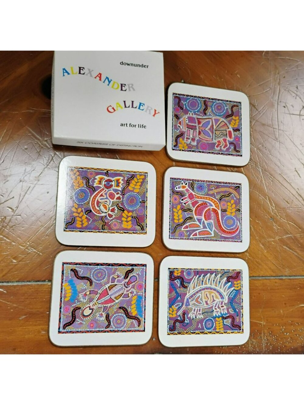 Alexander Gallery Dot Art Animals Coasters, Set Of 5, Vibrant Australian Design